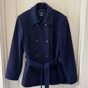 Brooks Brothers 346 Wool Cashmere Double Breasted Belted Pea Coat Navy 14